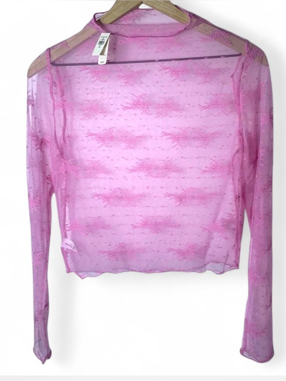 NWT Aerie Sheer Pink Lace Women's Top long Sleeve Floral Size M #meshtop #Y2K